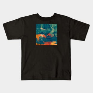 Abstract Canvas Painting - Teal and Orange Kids T-Shirt